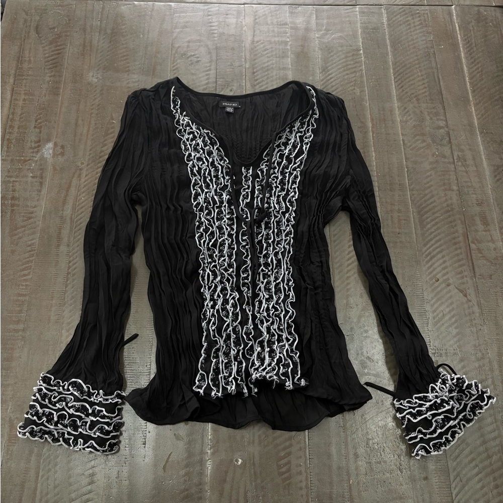 Black and White Ruffled Women's Top